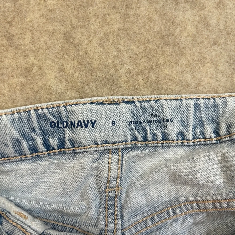 Old Navy High Rise Baggy Wide Leg Light Wash Blue Denim Jeans Girls size 8